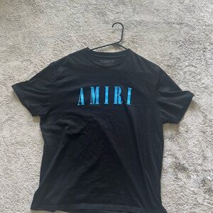 AMIRI Black Tee with Vibrant Blue Lettering